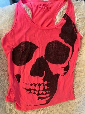 Black Matter Neon Pink Skull Racerback Tank
